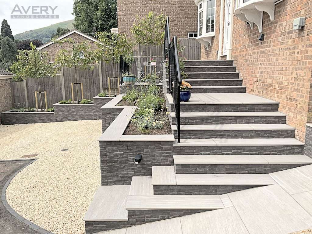 The finished Driveway Transformation project Steps to the home